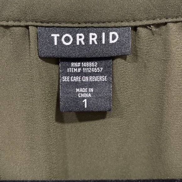 Torrid Women's Plus Size 1 Green Velvet Embroidered Long Sleeve Blouse V Neck - Picture 7 of 9